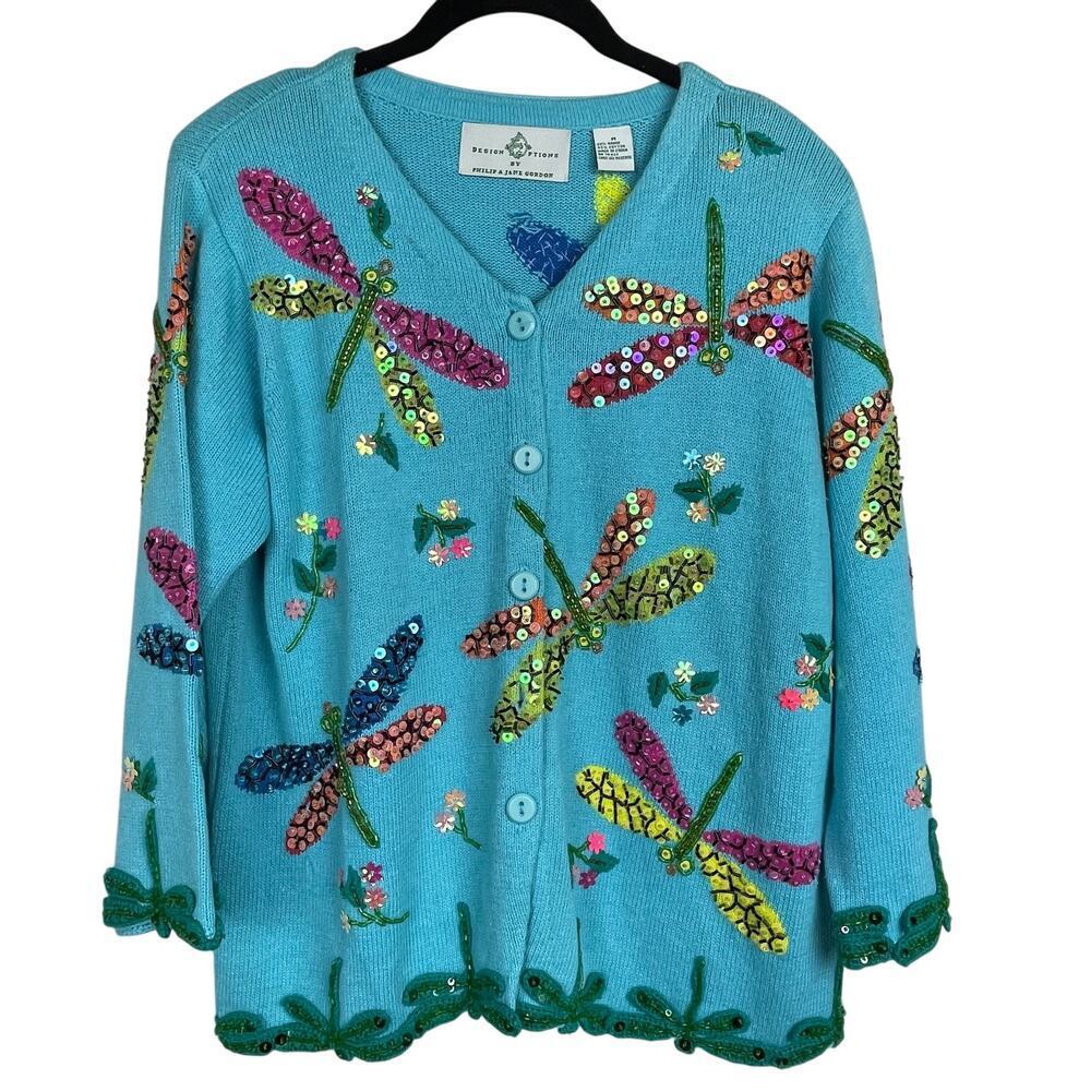 Design Options Dragon Flies Sweater Blue Fairycore‎ Phillip Jane Gordon Size M
